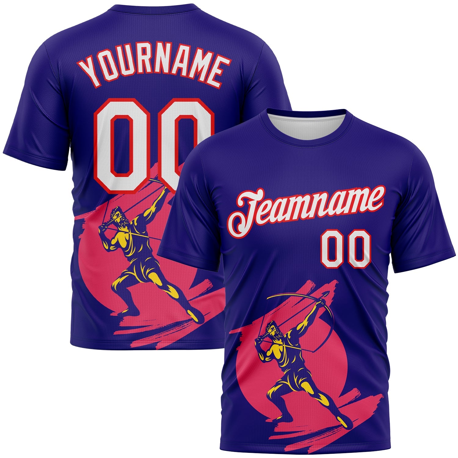 Custom Dark Purple White-Fire Red 3D Pattern Design Arrow Archery Bow Target Performance T-Shirt - Main View