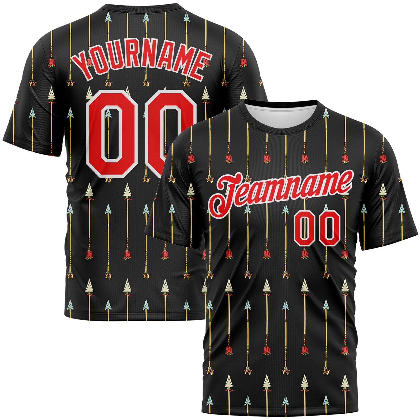 Custom Black Fire Red-White 3D Pattern Design Arrow Archery Bow Target Performance T-Shirt - Main View