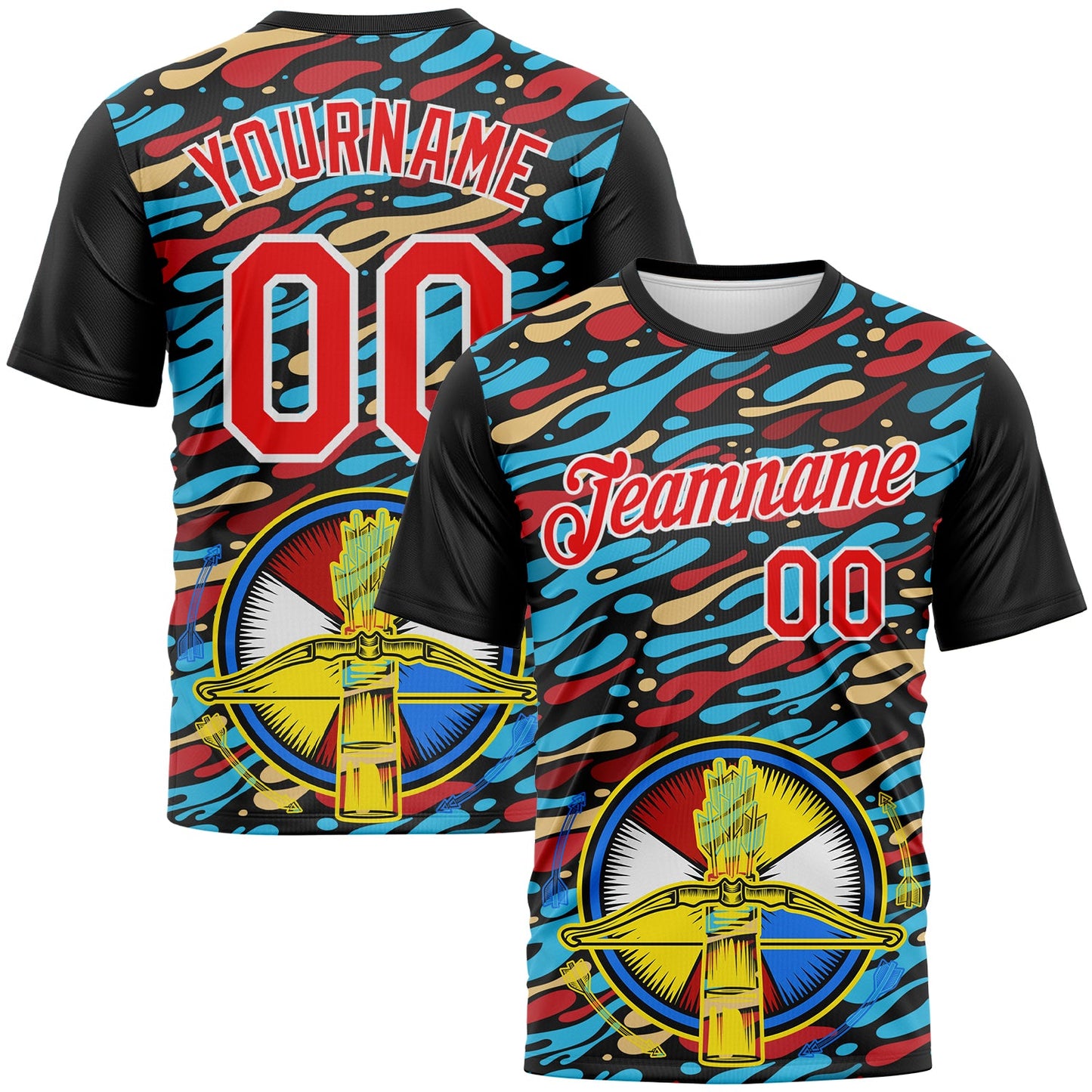 Custom Black Fire Red-White 3D Pattern Design Arrow Archery Bow Target Performance T-Shirt - Main View