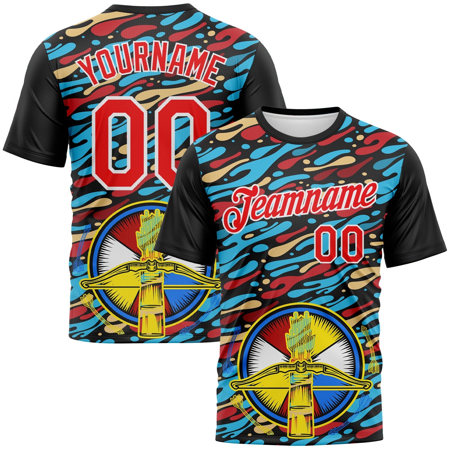 Custom Black Fire Red-White 3D Pattern Design Arrow Archery Bow Target Performance T-Shirt - Main View