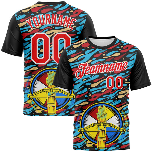 Custom Black Fire Red-White 3D Pattern Design Arrow Archery Bow Target Performance T-Shirt - Main View