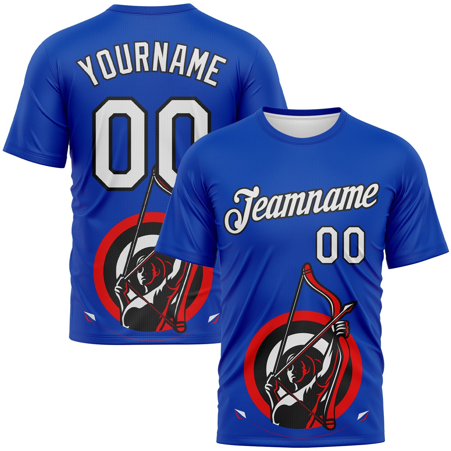 Custom Thunder Blue White-Black 3D Pattern Design Arrow Archery Bow Target Performance T-Shirt - Main View