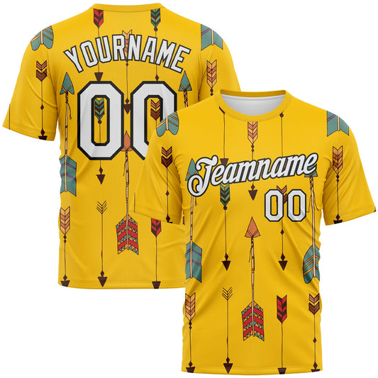 Custom Yellow White-Black 3D Pattern Design Arrow Archery Bow Target Performance T-Shirt - Main View
