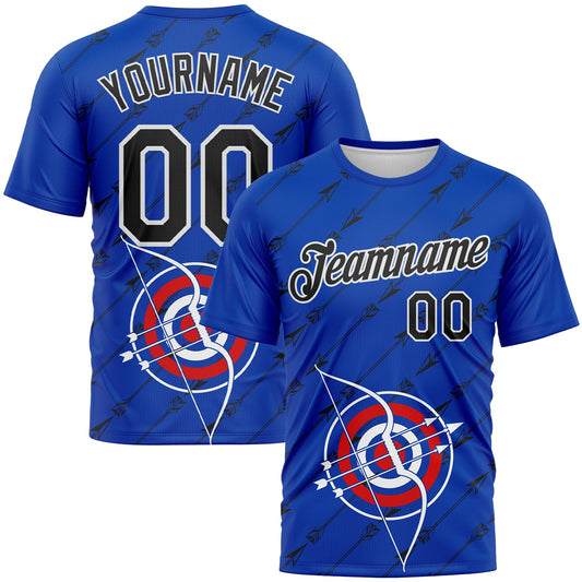 Custom Thunder Blue Black-White 3D Pattern Design Arrow Archery Bow Target Performance T-Shirt - Main View