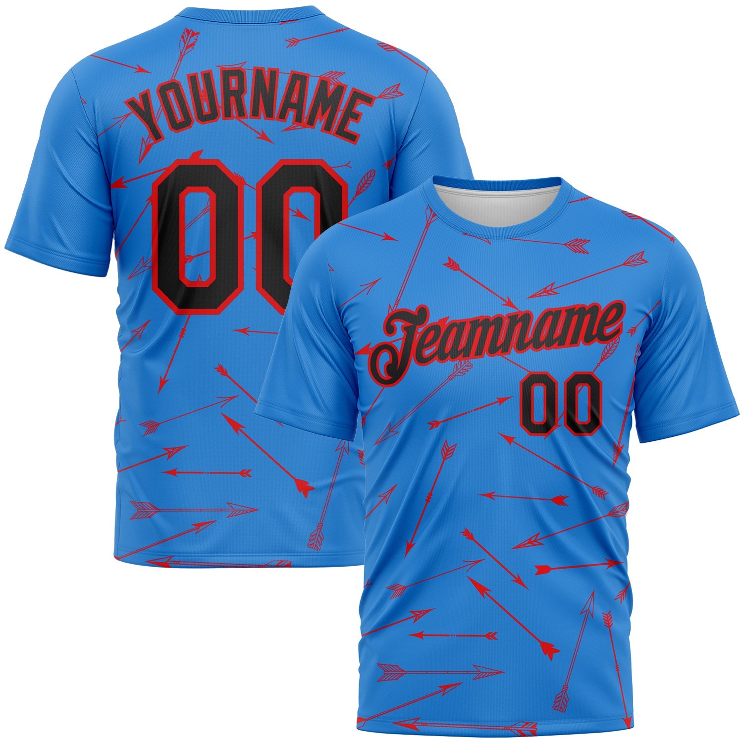 Custom Powder Blue Black-Fire Red 3D Pattern Design Arrow Archery Bow Target Performance T-Shirt - Main View
