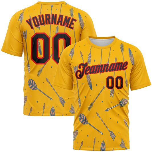 Custom Gold Black-Fire Red 3D Pattern Design Arrow Archery Bow Target Performance T-Shirt - Main View