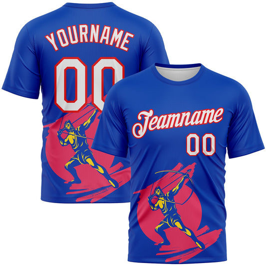 Custom Thunder Blue White-Fire Red 3D Pattern Design Arrow Archery Bow Target Performance T-Shirt - Main View