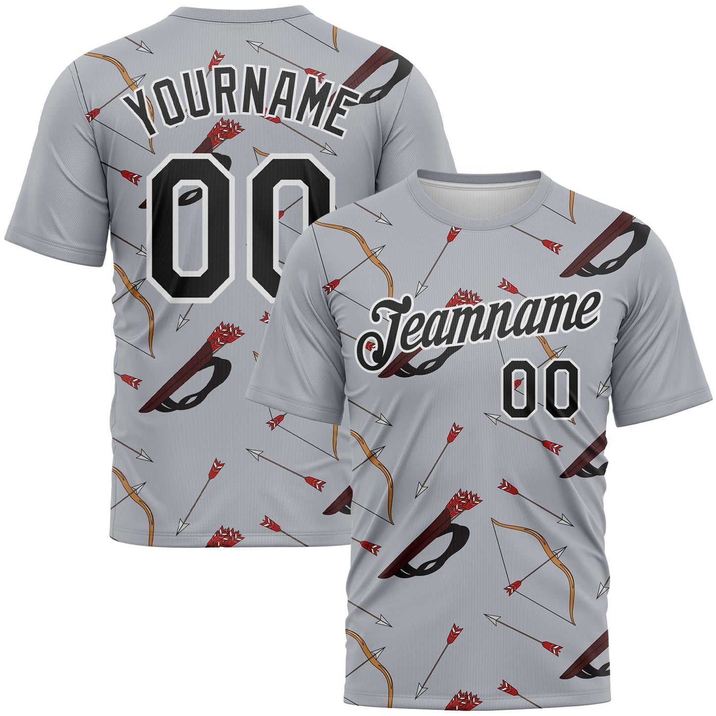 Custom Gray Black-White 3D Pattern Design Arrow Archery Bow Target Performance T-Shirt - Main View