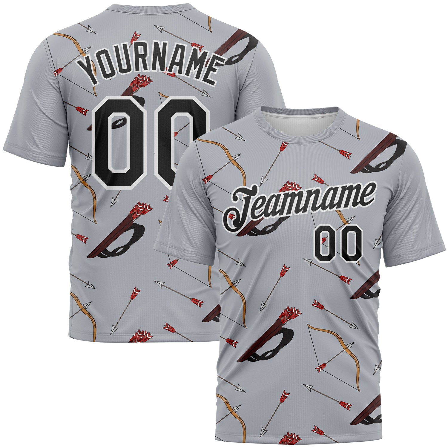 Custom Gray Black-White 3D Pattern Design Arrow Archery Bow Target Performance T-Shirt - Main View