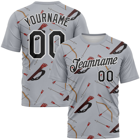 Custom Gray Black-White 3D Pattern Design Arrow Archery Bow Target Performance T-Shirt - Main View