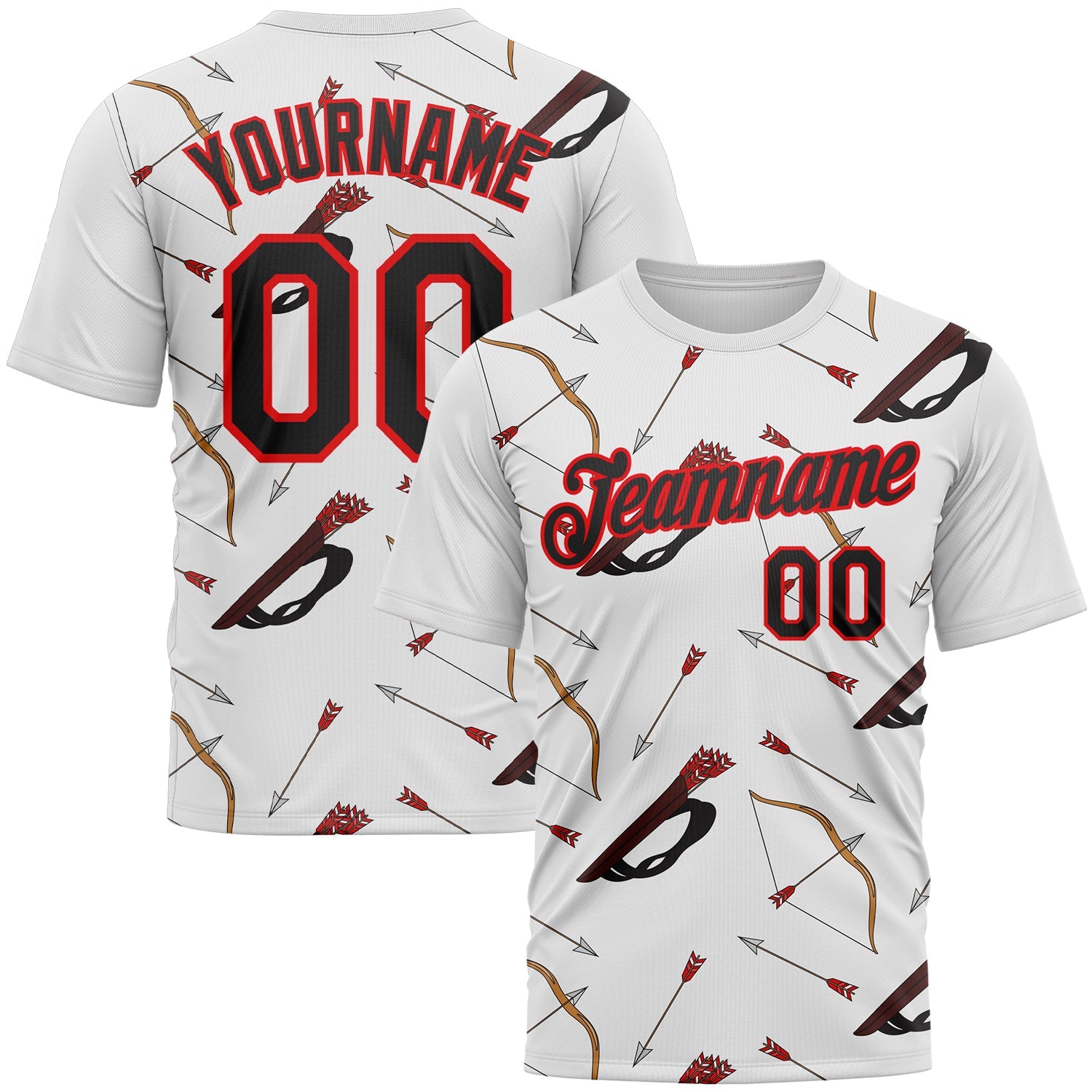 Custom White Black-Fire Red 3D Pattern Design Arrow Archery Bow Target Performance T-Shirt - Main View