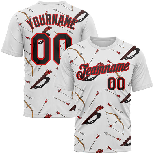 Custom White Black-Fire Red 3D Pattern Design Arrow Archery Bow Target Performance T-Shirt - Main View