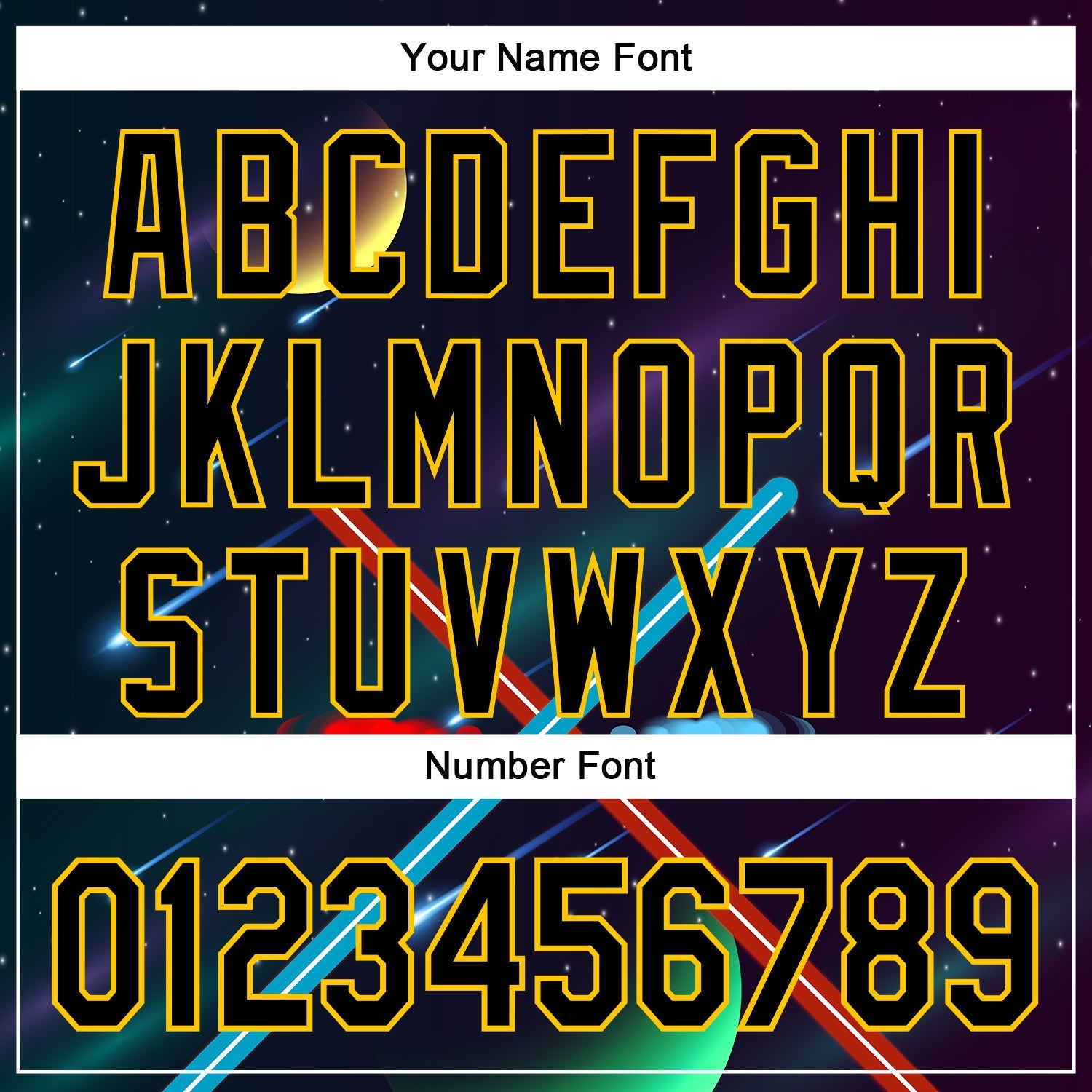 Custom Black Yellow 3D Pattern Design Outer Space Light Swords Authentic Baseball Jersey view 5