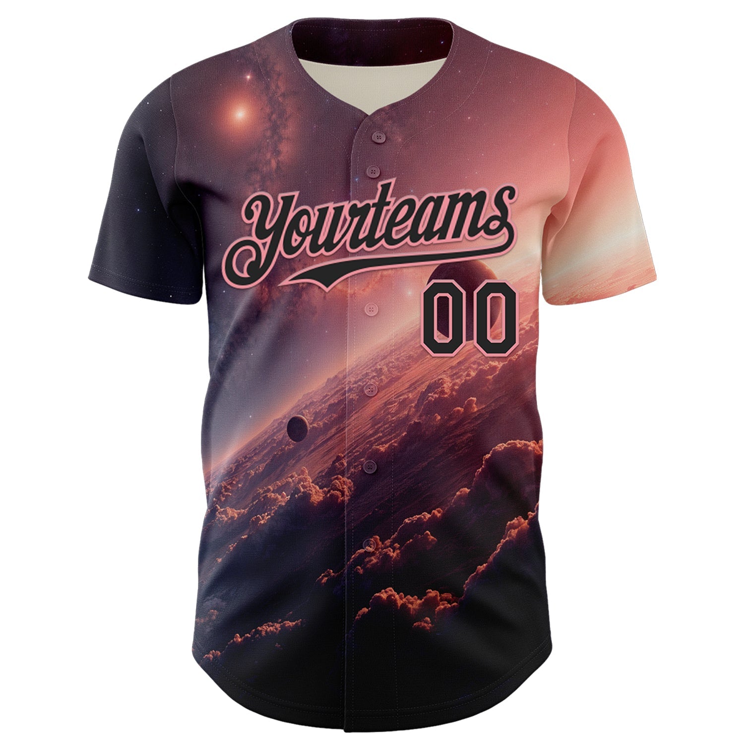 Custom Black Medium Pink 3D Pattern Design Outer Space Solar Authentic Baseball Jersey view 2