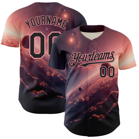 Custom Black Medium Pink 3D Pattern Design Outer Space Solar Authentic Baseball Jersey - Main View