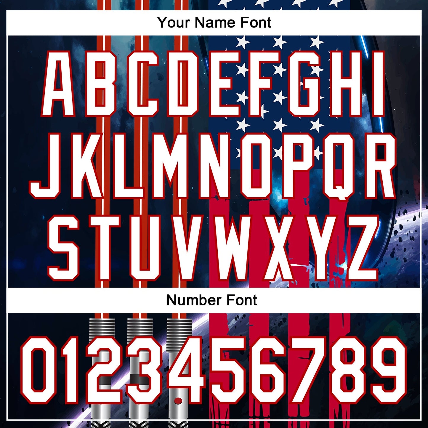 Custom Blue White-Red 3D Pattern Design American Flag Outer Space Light Swords Authentic Baseball Jersey view 5