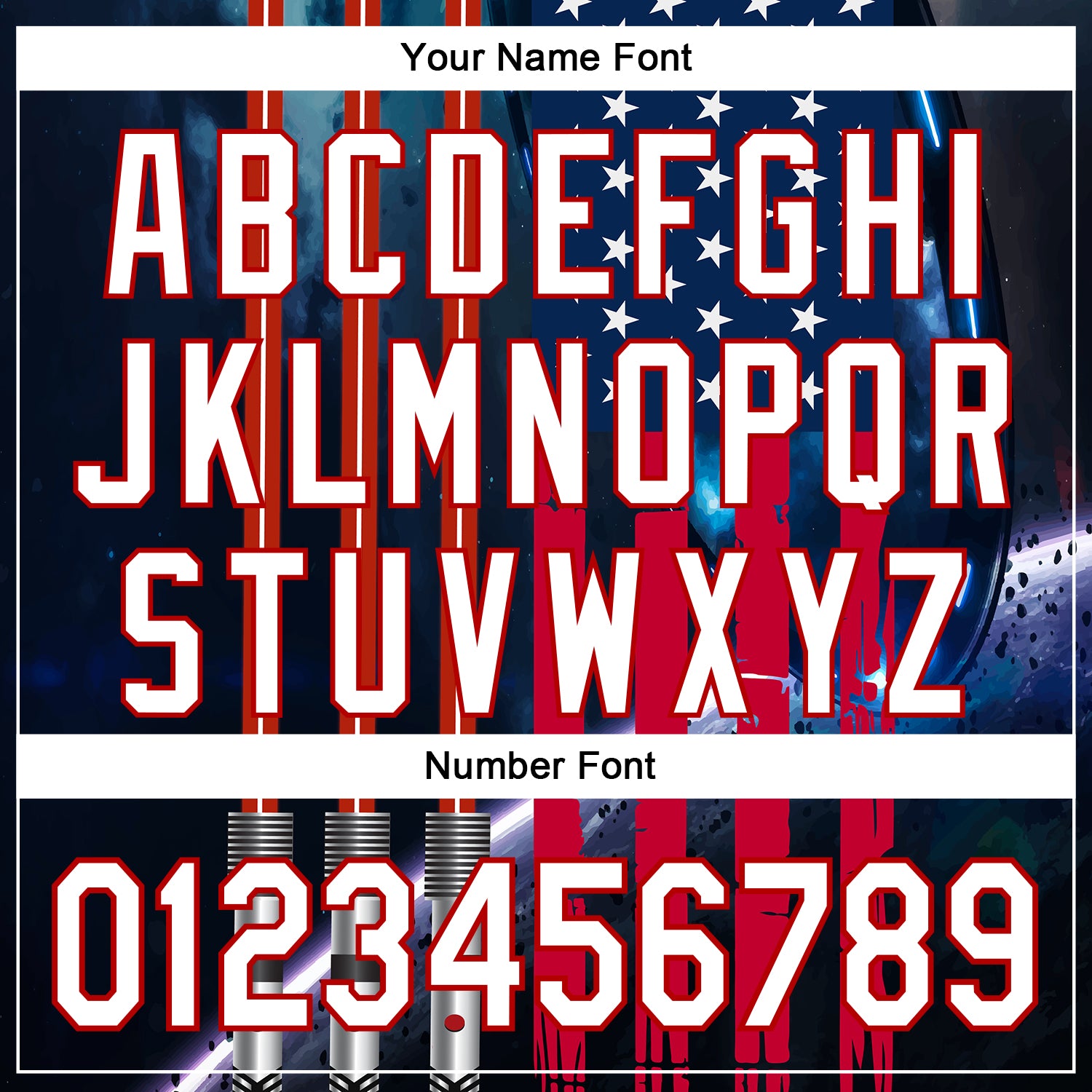 Custom Blue White-Red 3D Pattern Design American Flag Outer Space Light Swords Authentic Baseball Jersey view 5
