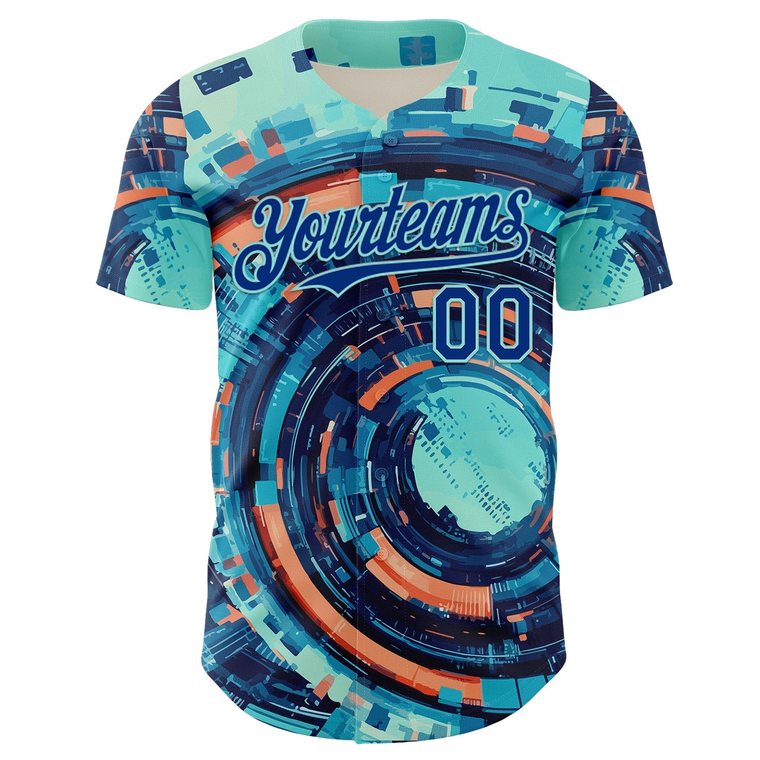 Custom Blue Royal-Ice Blue 3D Pattern Design Outer Space Authentic Baseball Jersey view 2