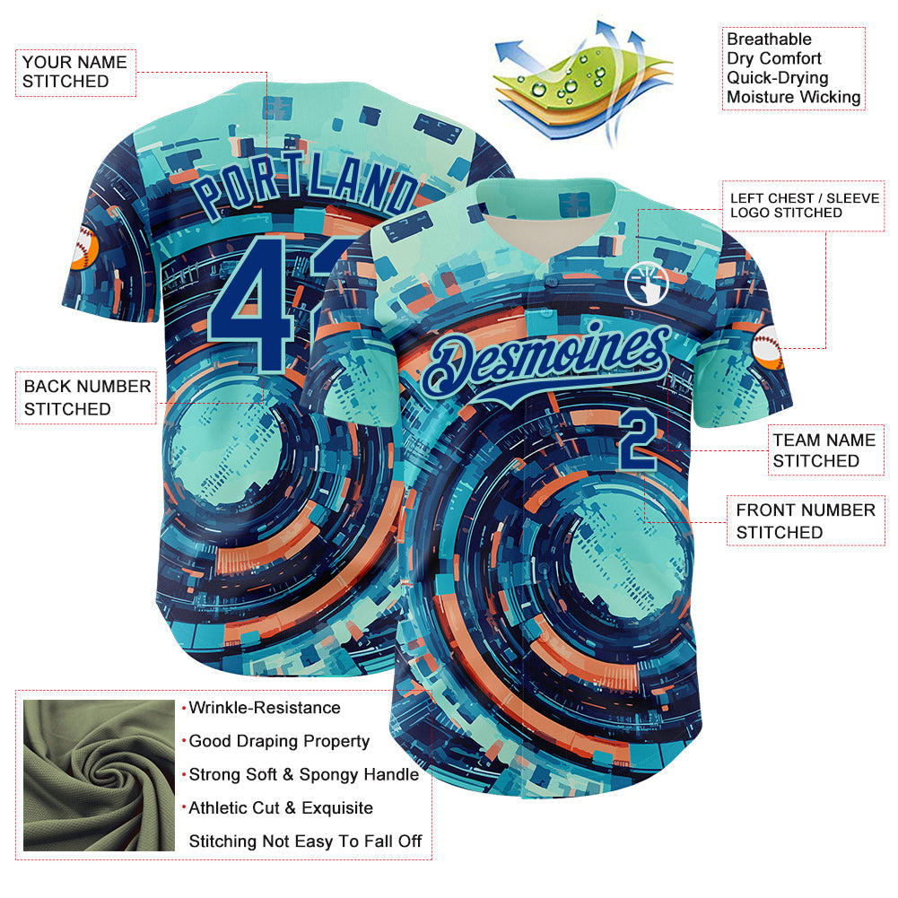 Custom Blue Royal-Ice Blue 3D Pattern Design Outer Space Authentic Baseball Jersey view 3