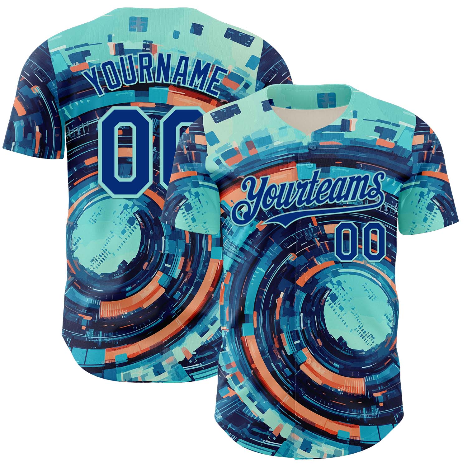 Custom Blue Royal-Ice Blue 3D Pattern Design Outer Space Authentic Baseball Jersey - Main View