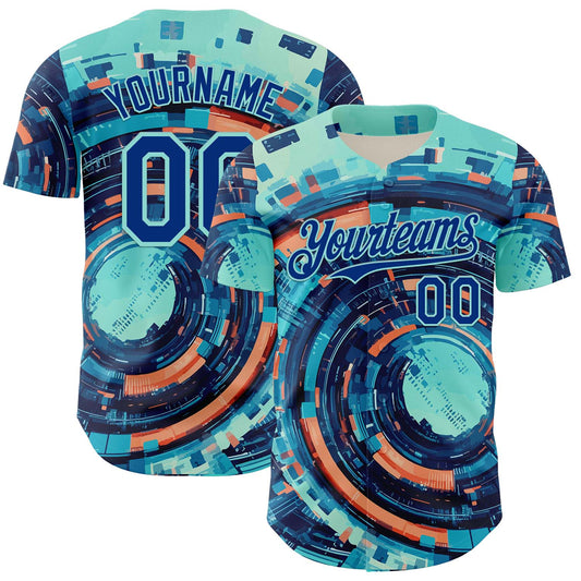 Custom Blue Royal-Ice Blue 3D Pattern Design Outer Space Authentic Baseball Jersey - Main View