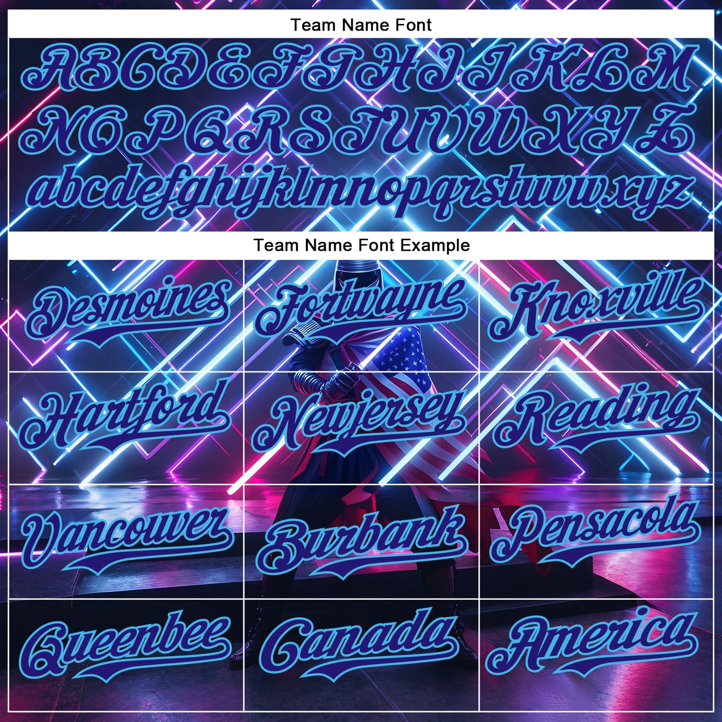 Custom Blue Dark Purple-Sky Blue 3D Pattern Design Outer Space Light Swords American Flag Authentic Baseball Jersey view 4