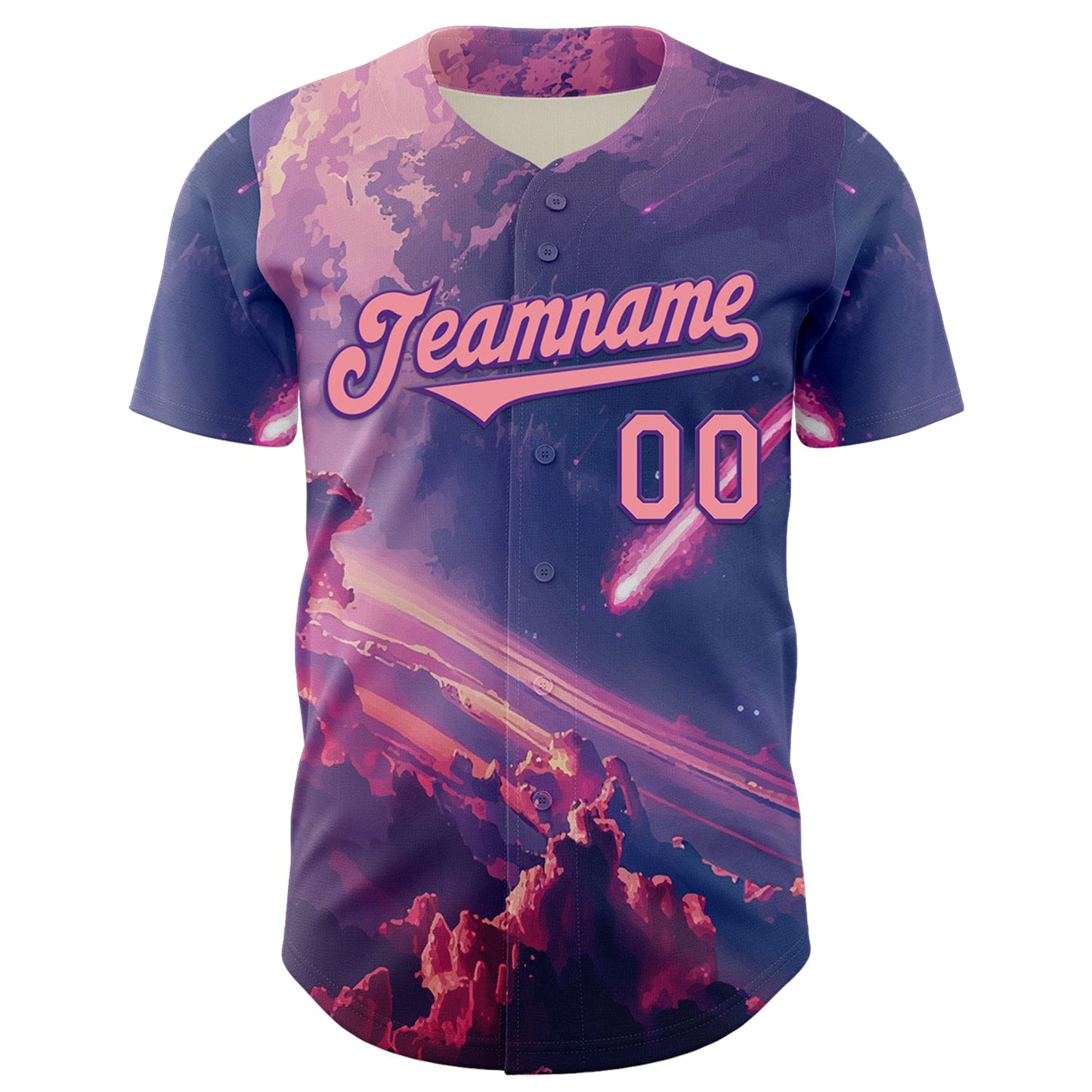 Custom Purple Medium Pink 3D Pattern Design Outer Space Authentic Baseball Jersey view 2