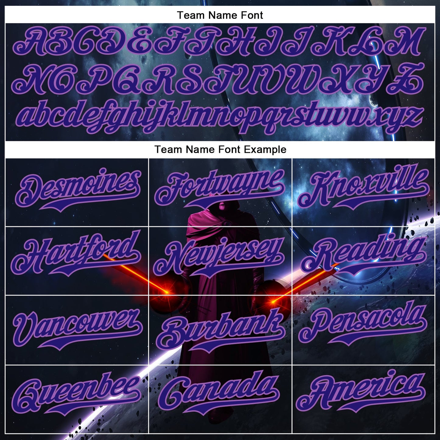 Custom Black Dark Purple-Medium Purple 3D Pattern Design Outer Space Light Swords Authentic Baseball Jersey view 4