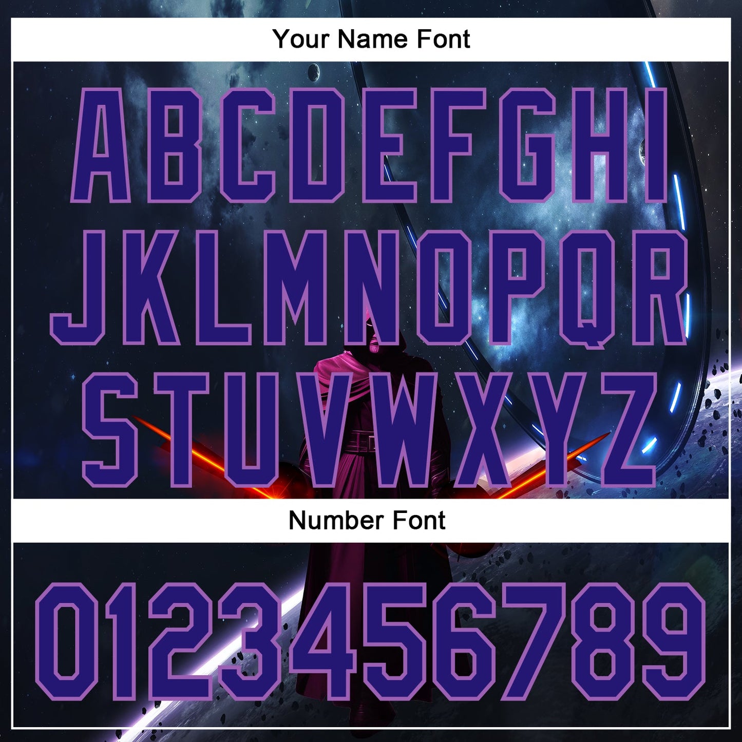 Custom Black Dark Purple-Medium Purple 3D Pattern Design Outer Space Light Swords Authentic Baseball Jersey view 5