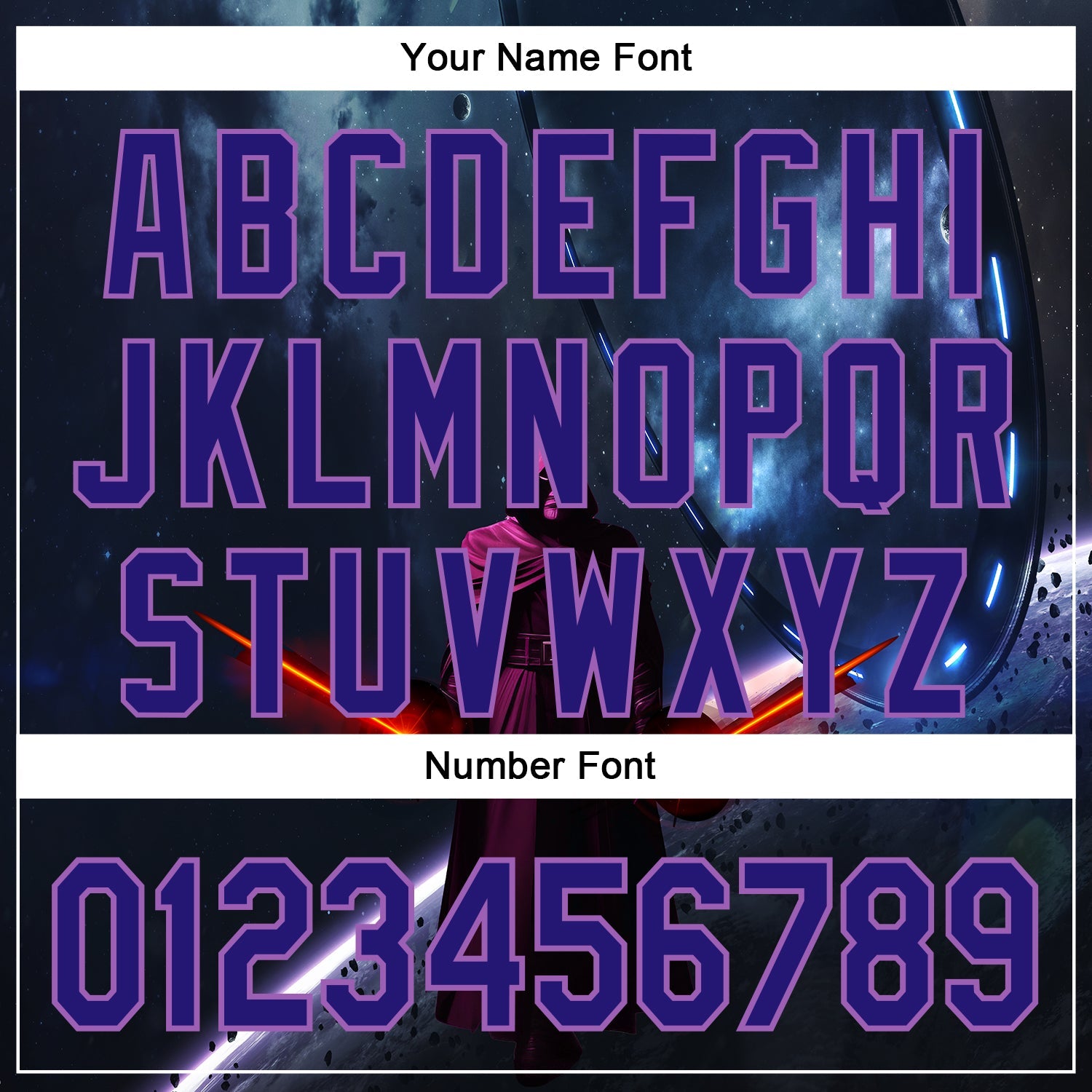 Custom Black Dark Purple-Medium Purple 3D Pattern Design Outer Space Light Swords Authentic Baseball Jersey view 5