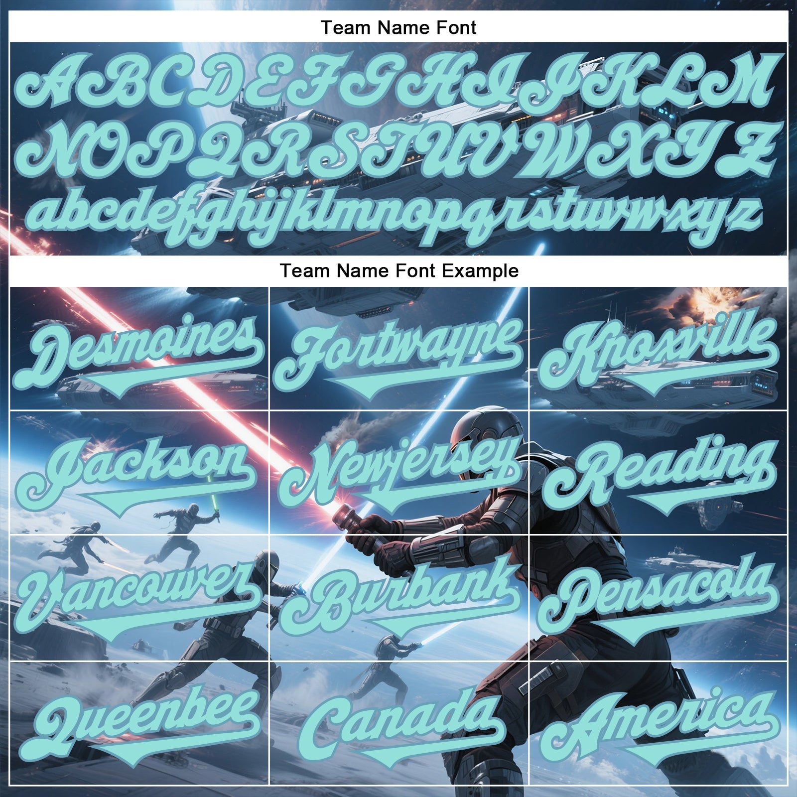 Custom Blue Ice Blue-Shadow Blue 3D Pattern Design Outer Space Light Swords Starships Authentic Baseball Jersey view 4