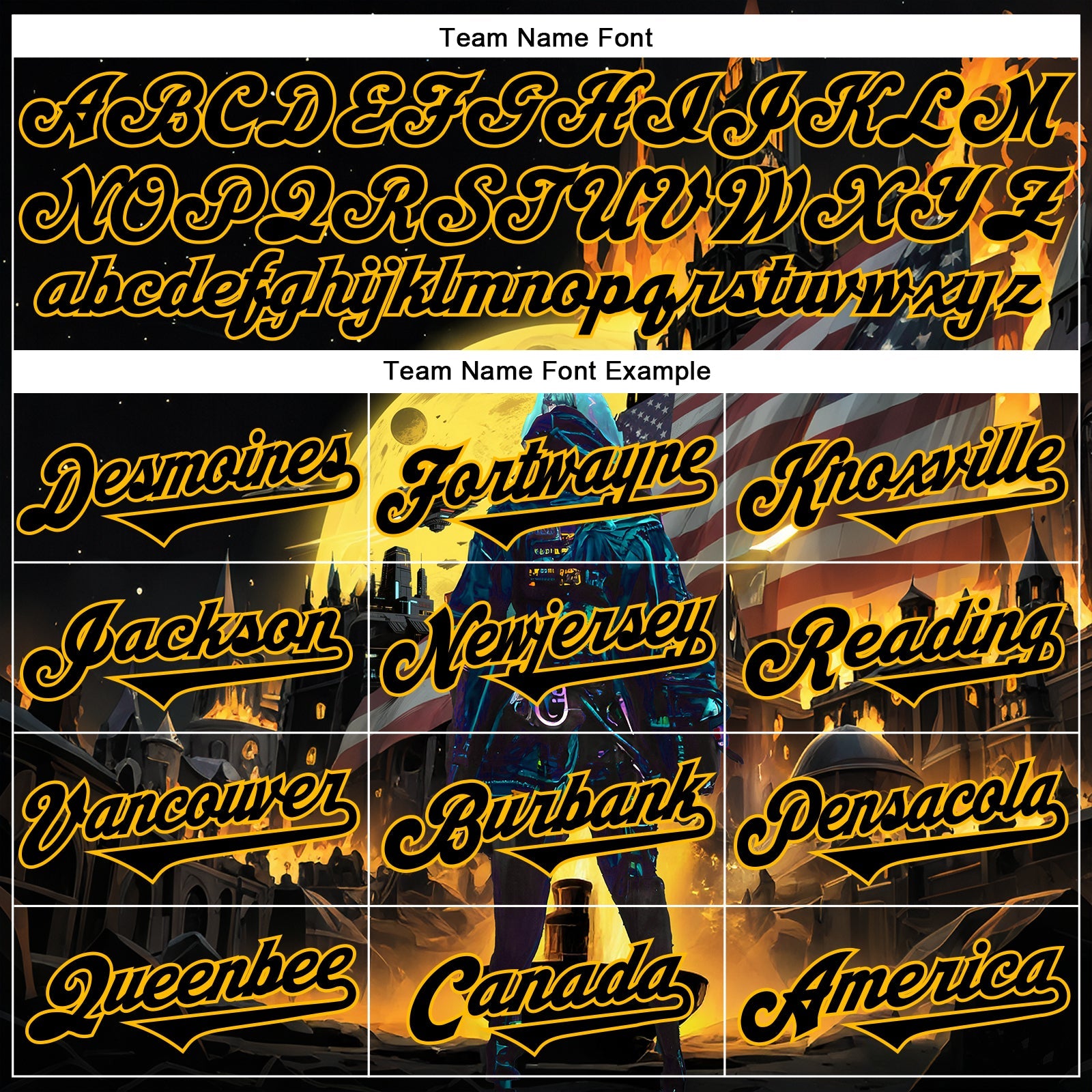 Custom Black Gold 3D Pattern Design Outer Space Starships American Flag Authentic Baseball Jersey view 4