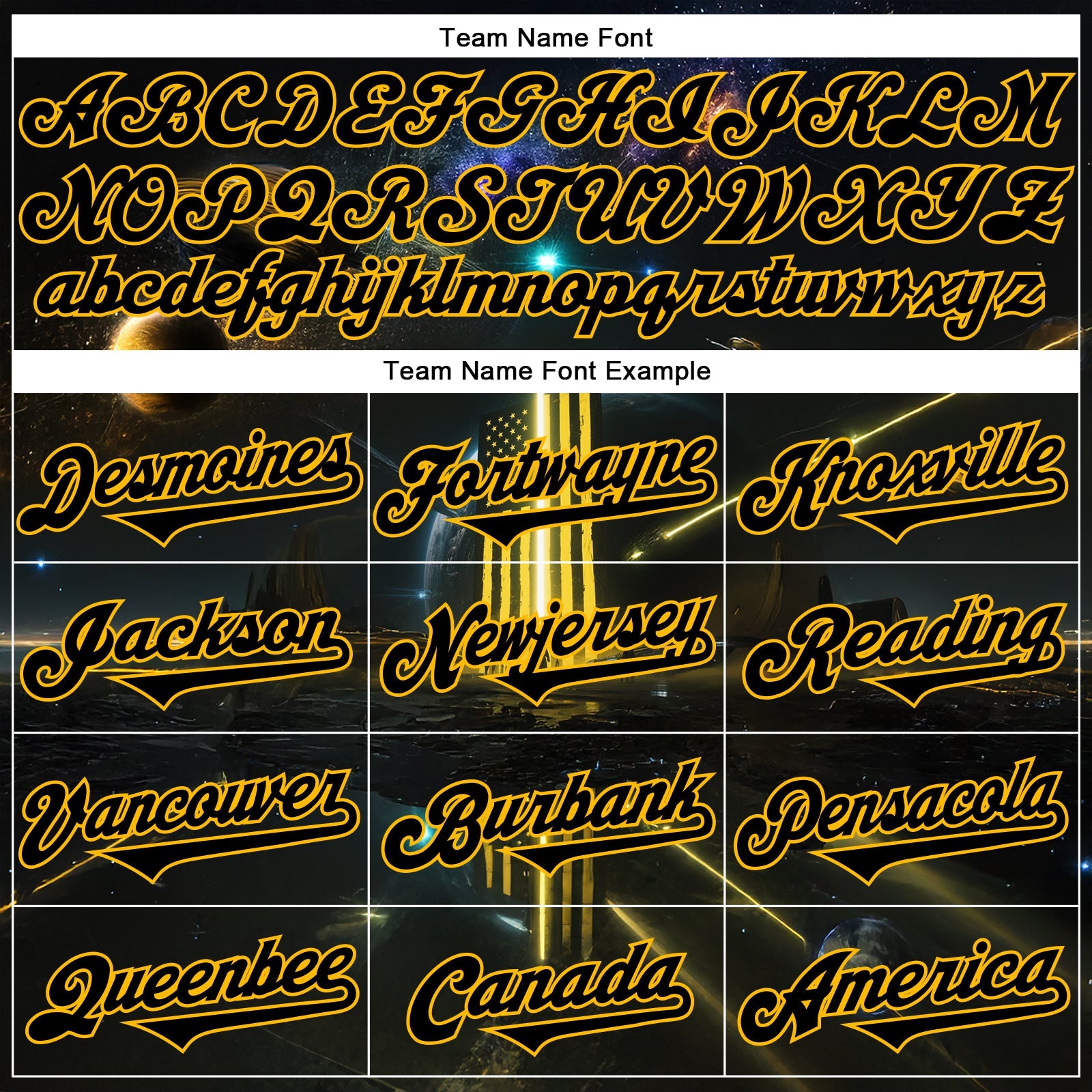 Custom Black Gold 3D Pattern Design Outer Space Light Swords American Flag Authentic Baseball Jersey view 4