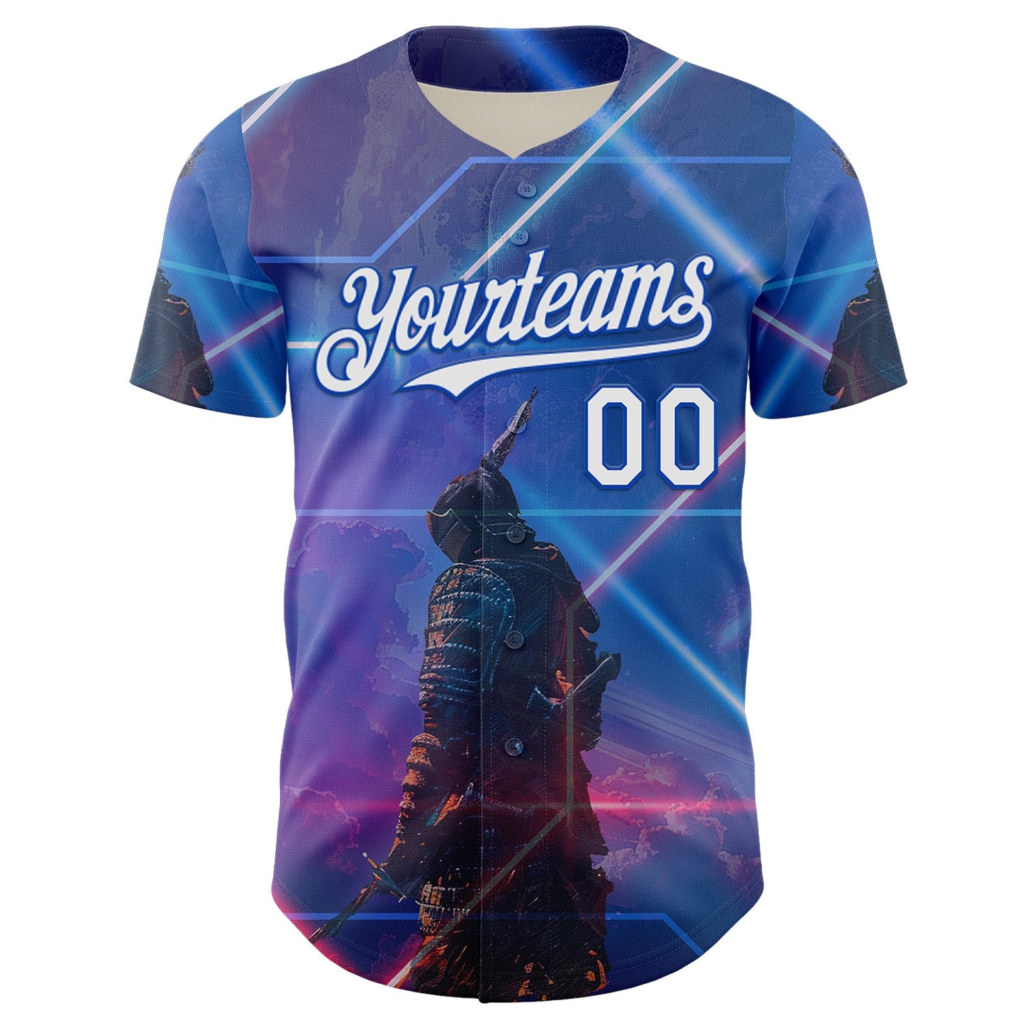 Custom Blue White-Thunder Blue 3D Pattern Design Outer Space Authentic Baseball Jersey view 2