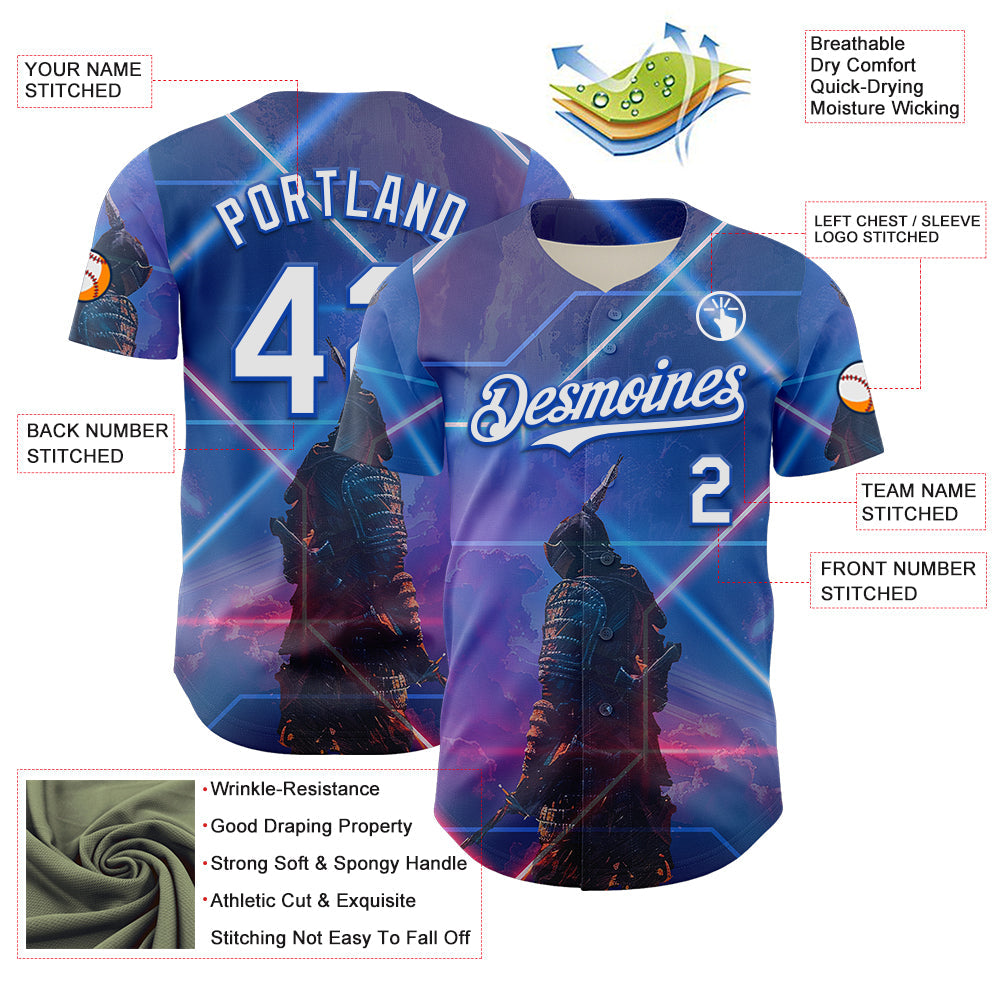 Custom Blue White-Thunder Blue 3D Pattern Design Outer Space Authentic Baseball Jersey view 3