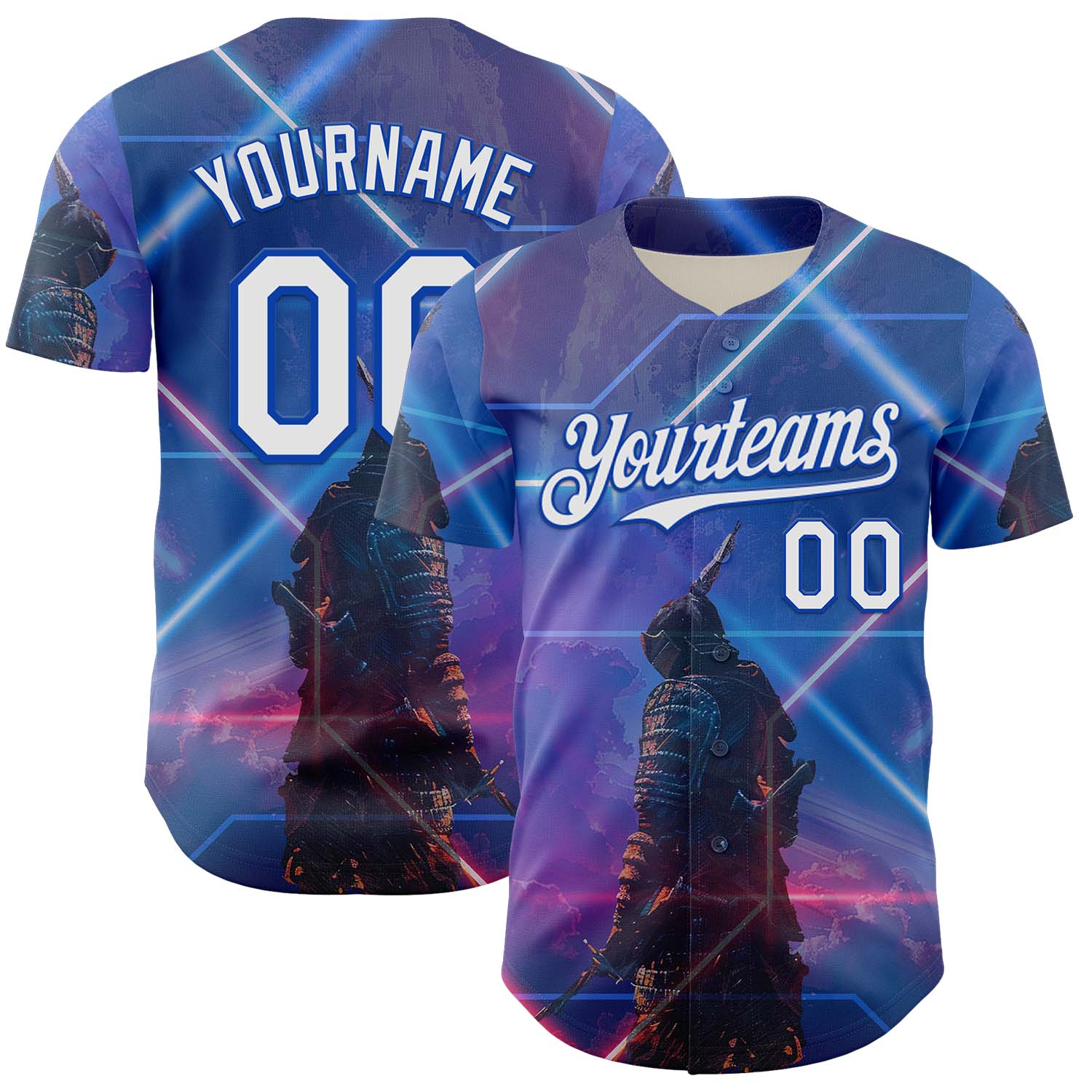 Custom Blue White-Thunder Blue 3D Pattern Design Outer Space Authentic Baseball Jersey - Main View