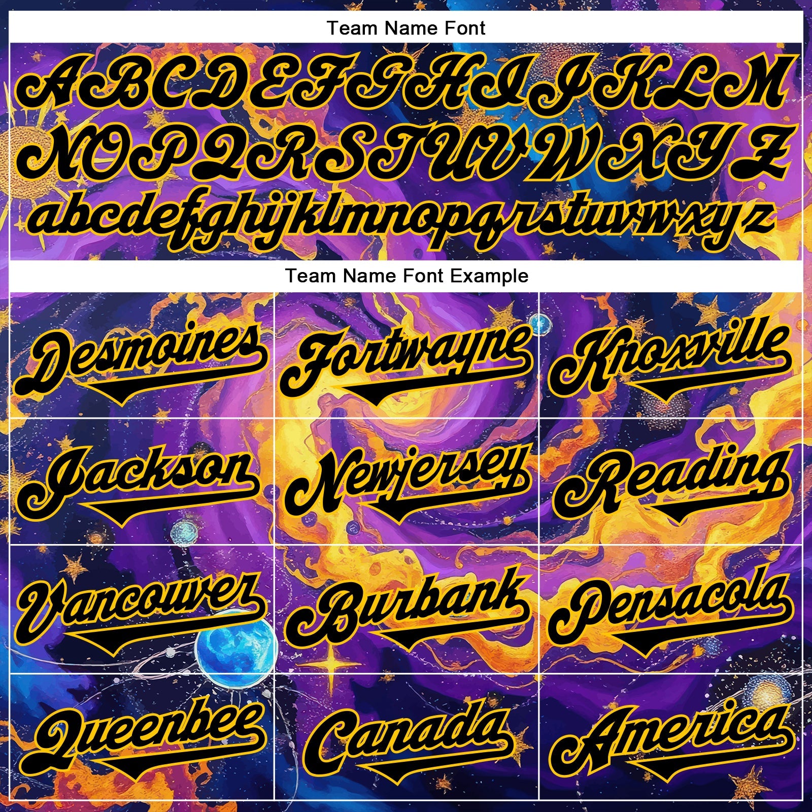 Custom Purple Black-Yellow 3D Pattern Design Outer Space Galaxy Authentic Baseball Jersey view 4