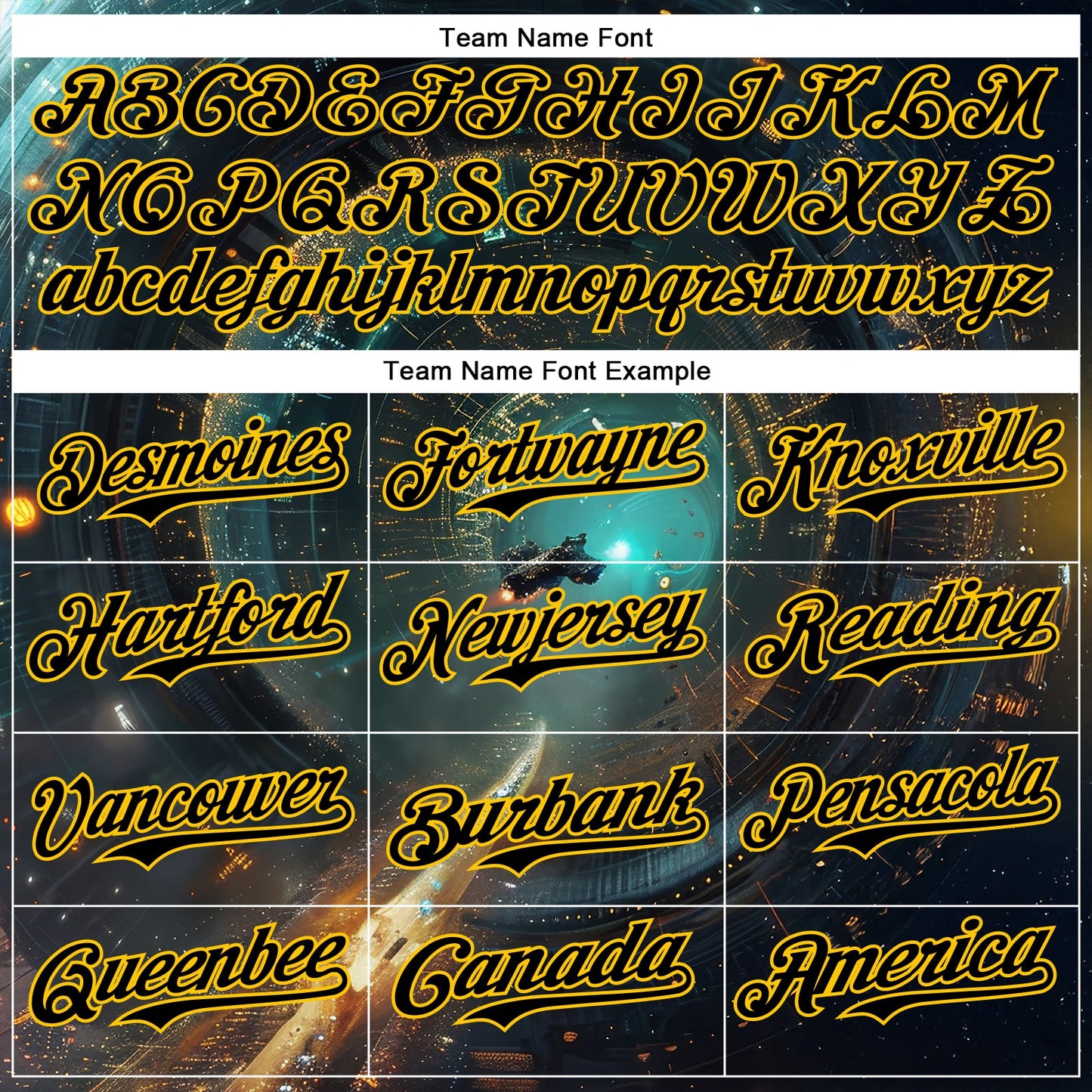 Custom Blue Black-Yellow 3D Pattern Design Outer Space Starships Authentic Baseball Jersey view 4