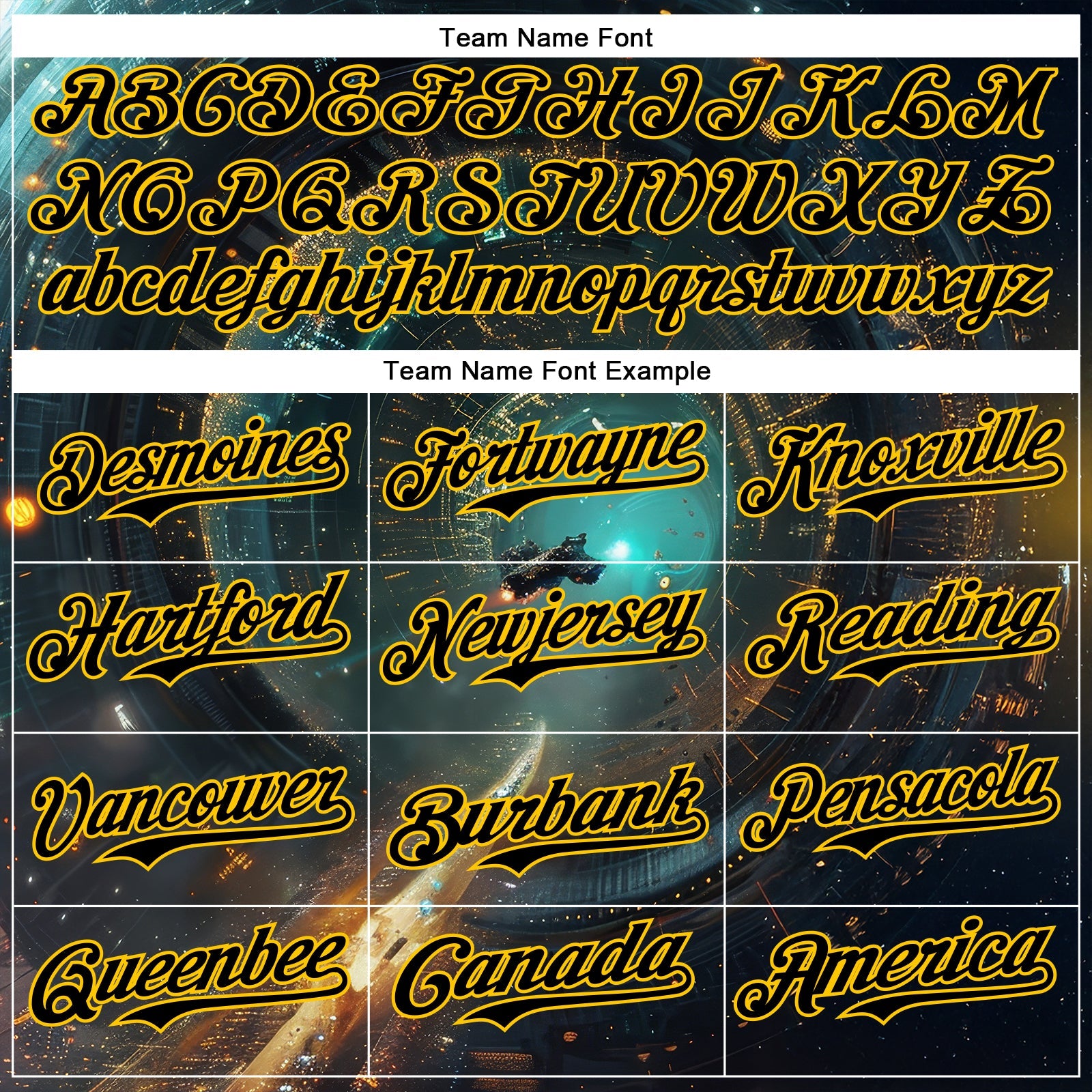 Custom Blue Black-Yellow 3D Pattern Design Outer Space Starships Authentic Baseball Jersey view 4