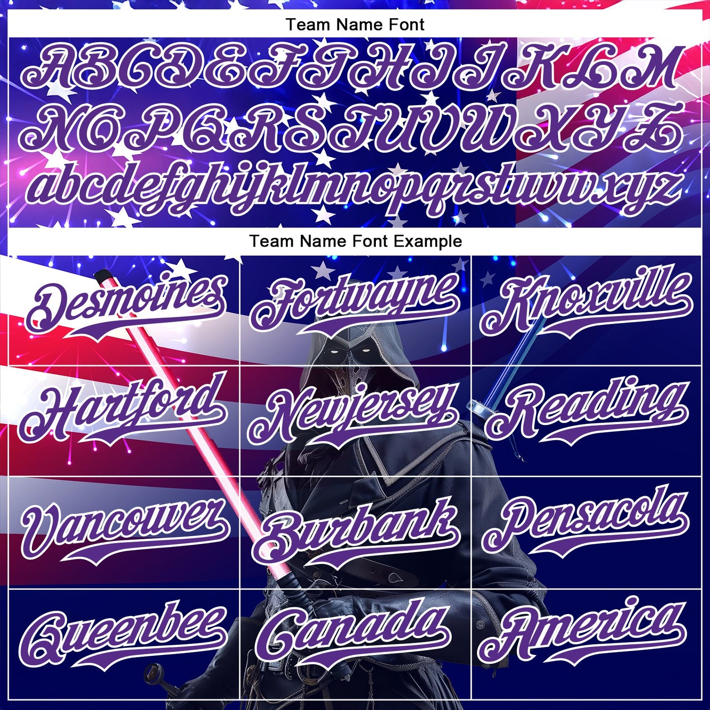Custom Blue Purple-White 3D Pattern Design Outer Space Light Swords American Flag Authentic Baseball Jersey view 4