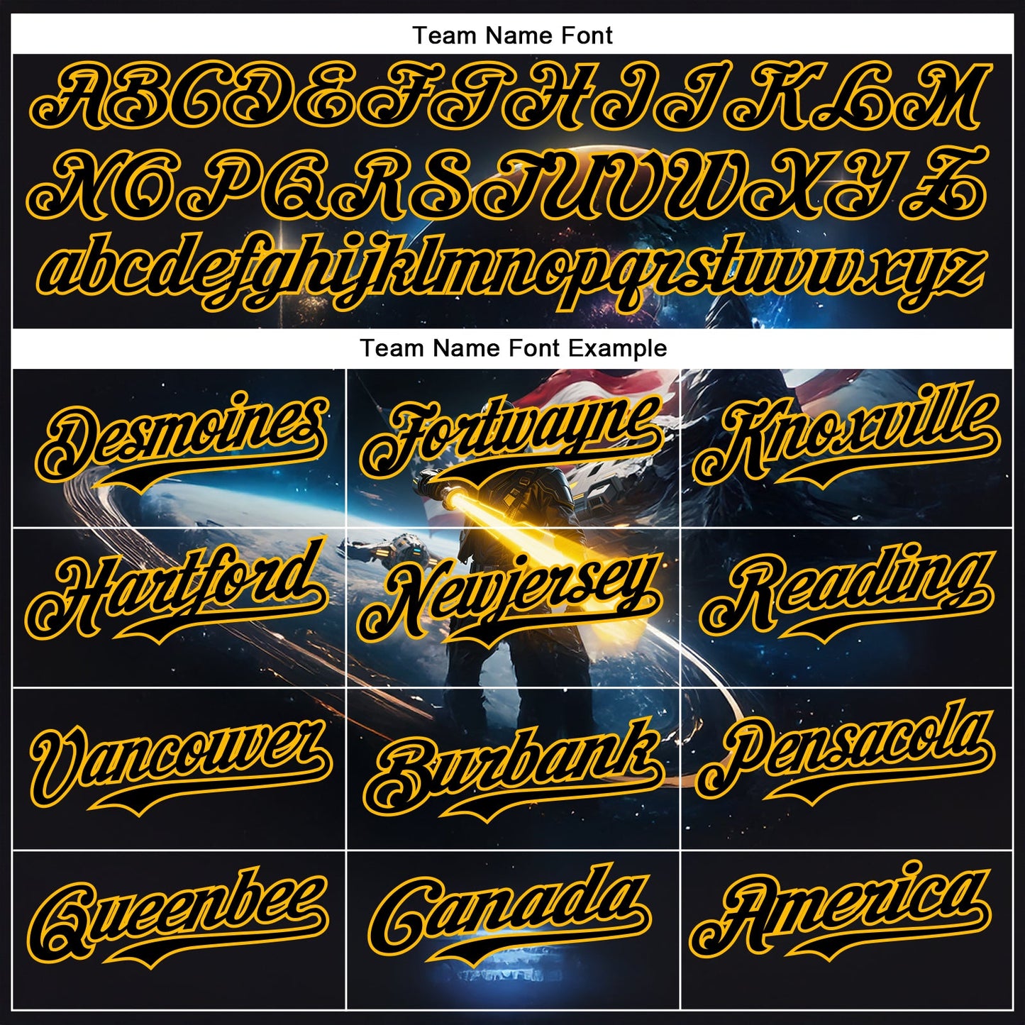 Custom Black Gold 3D Pattern Design Outer Space Light Swords American Flag Authentic Baseball Jersey view 4