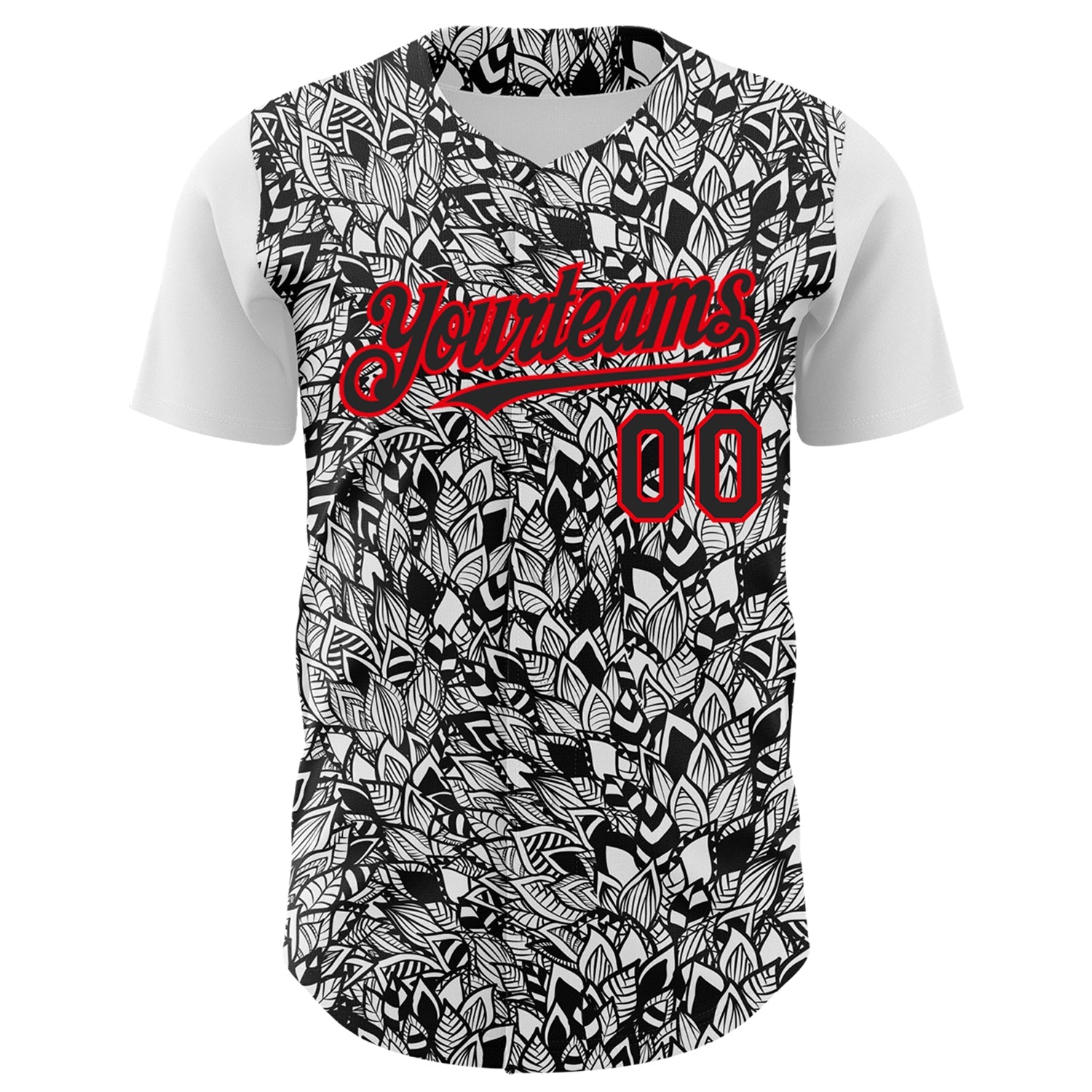 Custom White Black-Fire Red 3D Polynesian Style Islander Authentic Baseball Jersey view 2