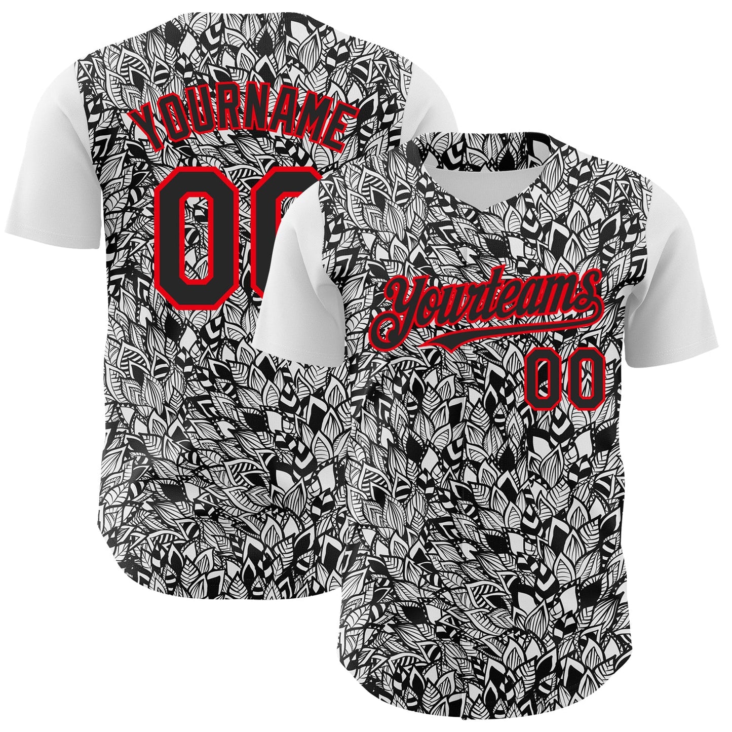 Custom White Black-Fire Red 3D Polynesian Style Islander Authentic Baseball Jersey - Main View