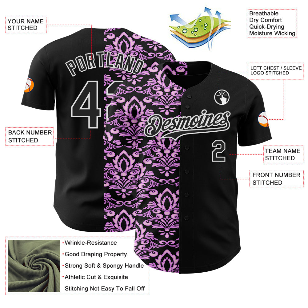 Custom Black Purple-White 3D Polynesian Style Islander Authentic Baseball Jersey view 3