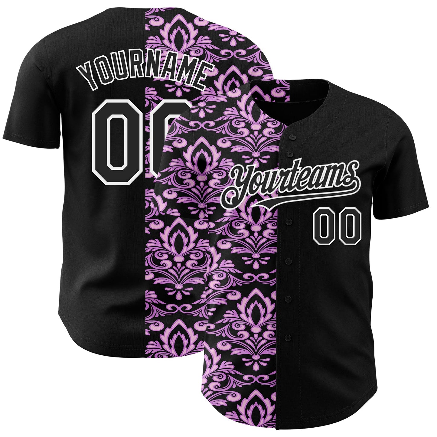 Custom Black Purple-White 3D Polynesian Style Islander Authentic Baseball Jersey - Main View