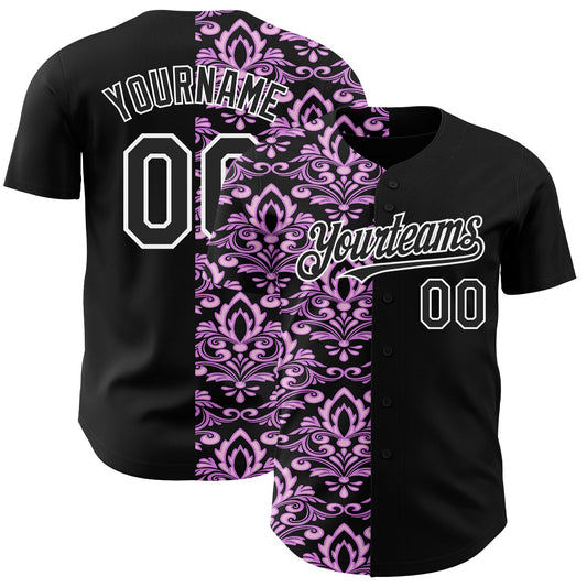 Custom Black Purple-White 3D Polynesian Style Islander Authentic Baseball Jersey - Main View