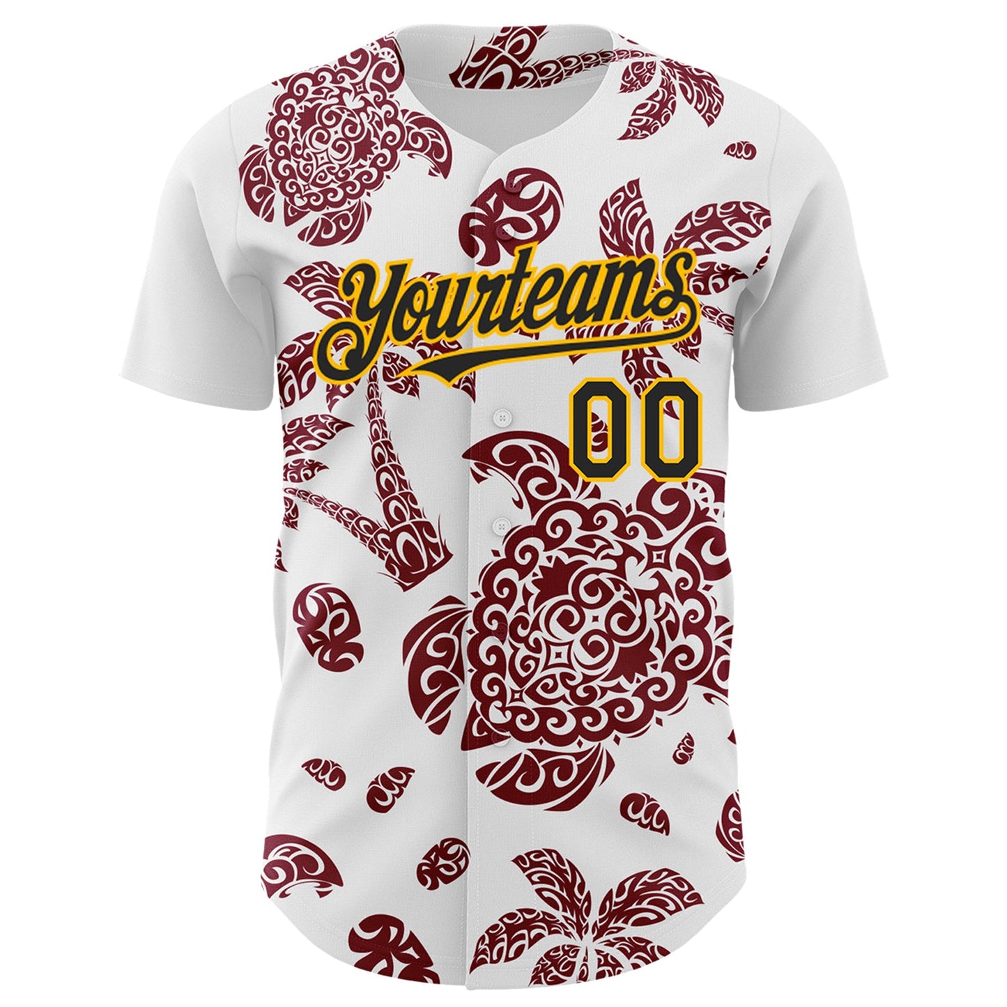 Custom White Black Crimson-Gold 3D Polynesian Style Palm Trees Islander Authentic Baseball Jersey view 2