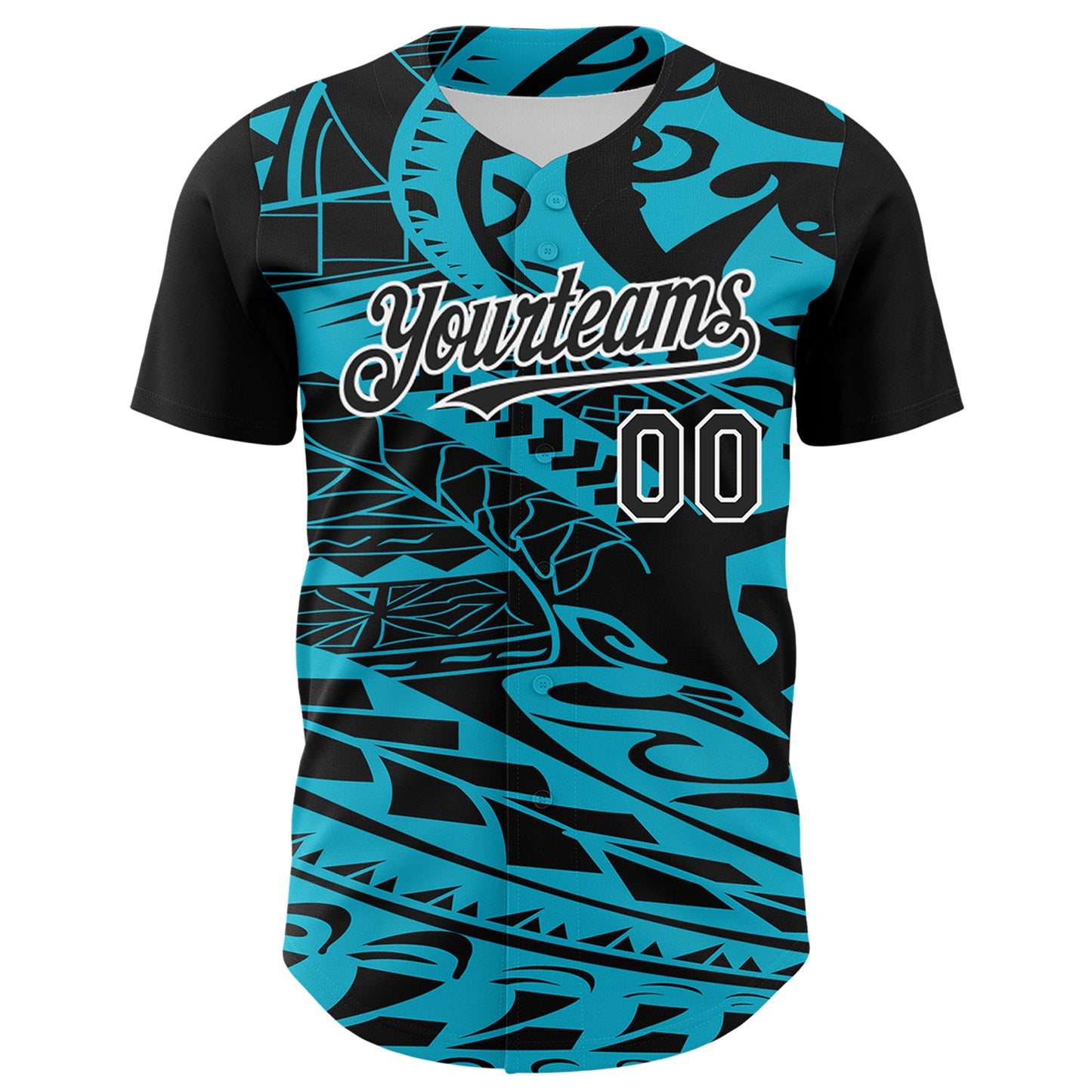 Custom Black Lakes Blue-White 3D Polynesian Style Islander Authentic Baseball Jersey view 2