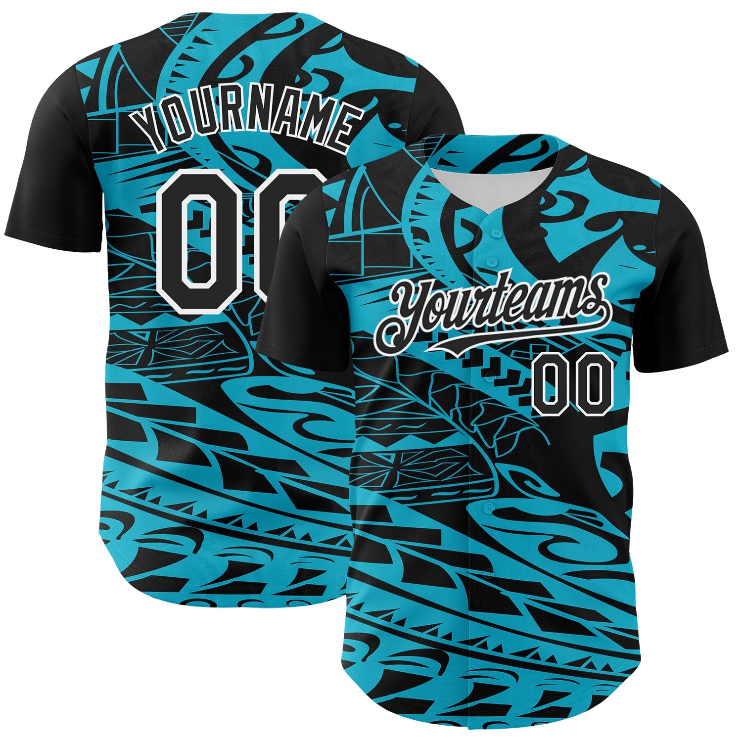 Custom Black Lakes Blue-White 3D Polynesian Style Islander Authentic Baseball Jersey - Main View