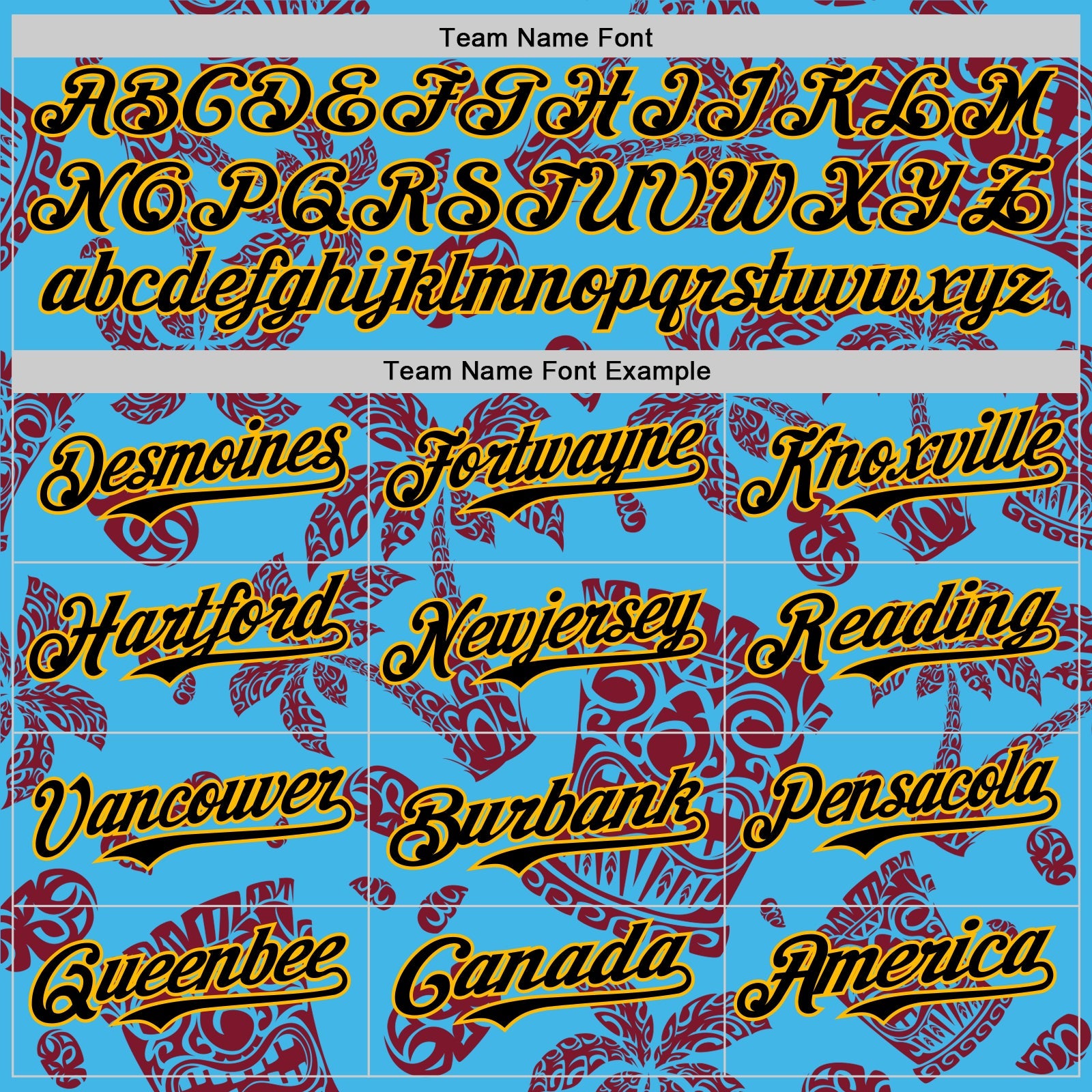 Custom Sky Blue Black Crimson-Gold 3D Polynesian Style Tiki Culture Islander Authentic Baseball Jersey view 4